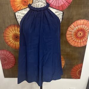 Alice & Trixie 100% Silk Navy Sleeveless Braided Halter Blouse Quiet Luxe Sz XS